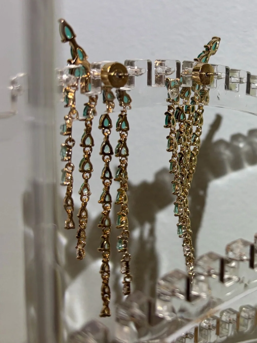 NWOT Green & Blue Crystal Teardrop Cascade Chandelier Pierced Earrings